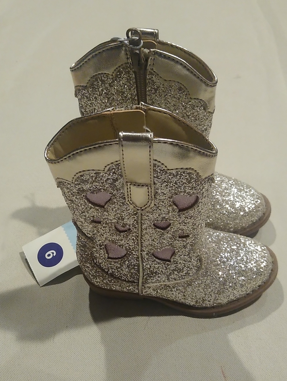 New Cat&Jack Toddler Kids Glitter Heart Cowboy Boots - Pink/Gold Size 6.